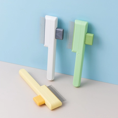 Pet Self Cleaning Grooming Brush Stainless Steel Shedding Tool For Loose Hair Removal Cats And Dogs Anti Slip Handle