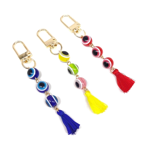 Portachiavi Boho Con Nappina Malocchio per Donna Ciondolo Borsa Pendente Occhio Blu Turco in Resina Gancio in Metallo Dorato Regalo