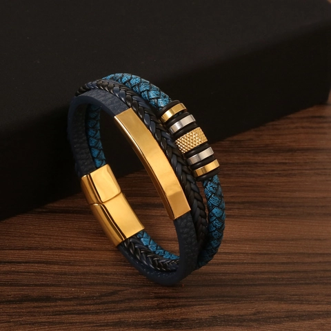 Mens Multi Layer Braided PU Leather Bracelet With Stainless Steel Magnetic Clasp Vintage Casual Wristband Jewelry