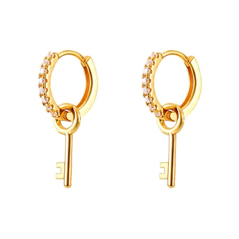 Orecchini a Cerchio Vintage Punk in Rame con Pendente a Chiave Per Donna con Perno in Argento Strass Intarsiati Gioielli