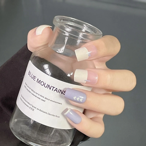 Unghie Finte A Pressione Viola Lavanda Motivo A Cuore Stile Francese Quadrato Ovale Con Colla