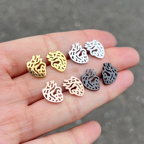 Anatomical Heart Stud Earrings Stainless Steel Hollow Out Punk Gothic Style Dark Science Art Jewelry Women