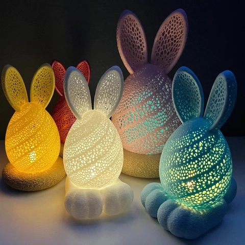 Veilleuse LED Lapin Creux Impression 3D Plastique PLA Treillis Ornement Lumineux Bureau Pâques Décoration Maison