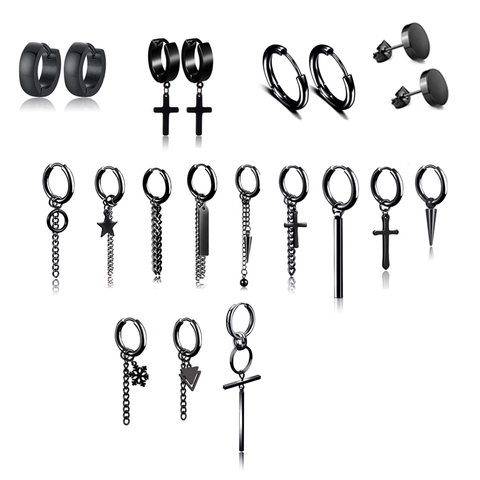 Boucles D'oreilles En Acier Inoxydable Noir Avec Croix Crâne Araignée Punk Gothique Halloween Bijoux Unisexe