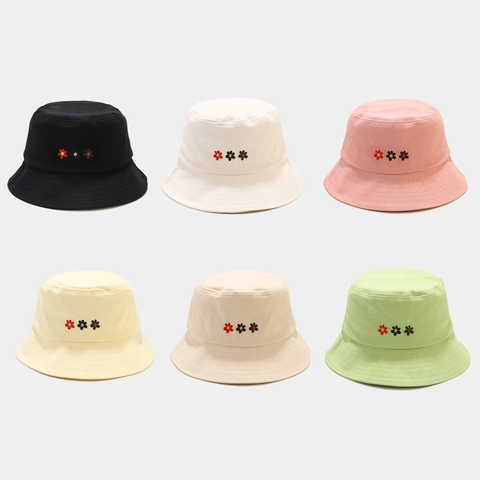 Women Bucket Hat Cotton Canvas Sun Protection Flower Embroidery Minimalist Outdoor Travel Sun Hat