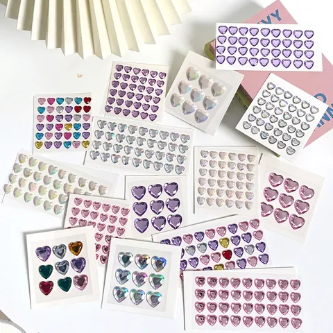 Heart Shaped Stereoscopic Crystal Gemstone Stickers Self Adhesive Bling Acrylic Resin For Kids DIY Scrapbooking Decoration