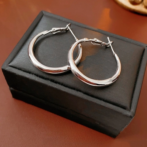 Pendientes De Aro Redondos Geométricos Pulidos Minimalistas Para Mujer Joyería De Aleación Con Silver Earring Post
