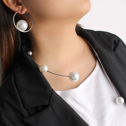 Collana E Orecchini A Cerchio Acciaio Inossidabile Perla Artificial Sintetica Goccia Minimalista Accessori Moda Per Donna