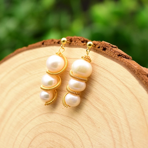 Freshwater Pearl Drop Earrings For Women Retro French Niche Handmade Wire Wrapped baroque Pearl Dangle Earrings Jewelry