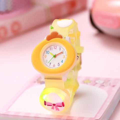 Kids Cartoon Chicken Luminous Watch Silicone Strap LED Light Quartz Analog Timepiece For Toddler Boys Girls
