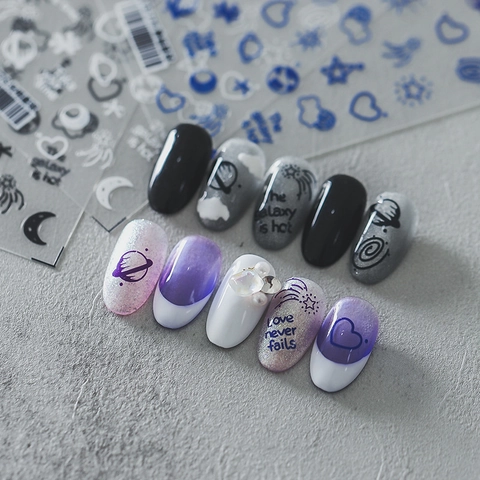 Autocollants Art Des Ongles Ciel Étoilé Galaxie Autocollants Adhésifs Ultraminces Planète Lune Étoile Cœur Manucure Decor