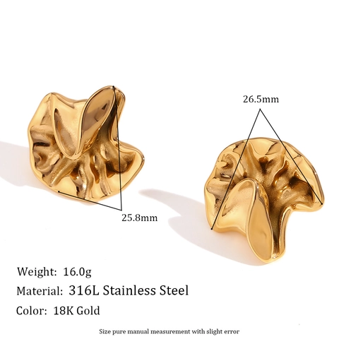 Orecchini a Bottone Vintage Martellati Irregolari da Donna in Acciaio Inossidabile Placcato Oro 18K Gioielli di Moda