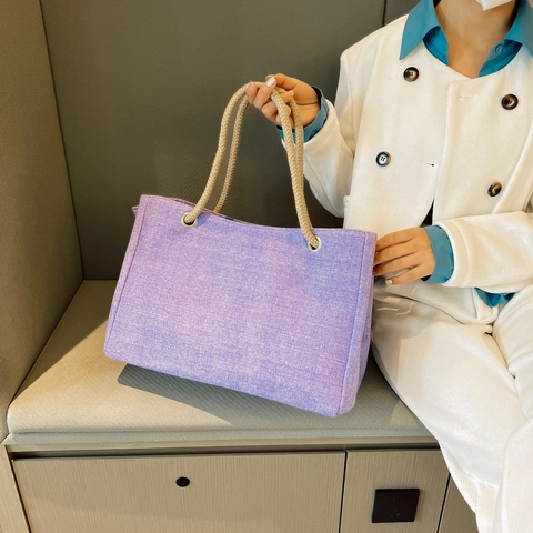 Grand Sac Fourre-Tout En Toile Avec Poignée En Corde Sac À Main Décontracté Pour Femme Shopping Quotidien