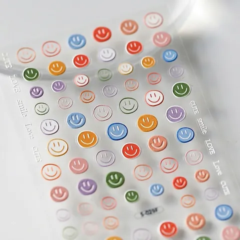 3D Relief Nail Art Stickers Colorful Smile Face Heart Patterns Self Adhesive Waterproof Thin Decals DIY Manicure Decorations