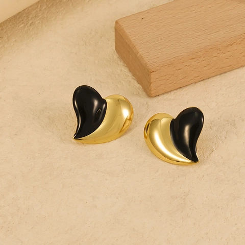 Moda Orecchini a Lobo a Cuore in Acciaio Inossidabile Placcato Oro 18K Per Donna Design Bicolore in Smalto Gioielli Eleganti