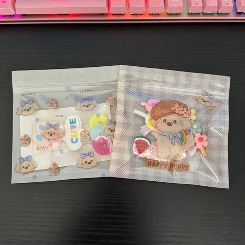 Cute Cartoon Puppy Plastic Self-Sealing Bags For Jewelry Snack Candy Storage Portable Transparent Ziplock Packaging