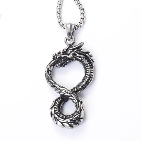 Viking Dragon Pendant Necklace Stainless Steel Infinity Symbol Punk Gothic Vintage Jewelry For Men And Women