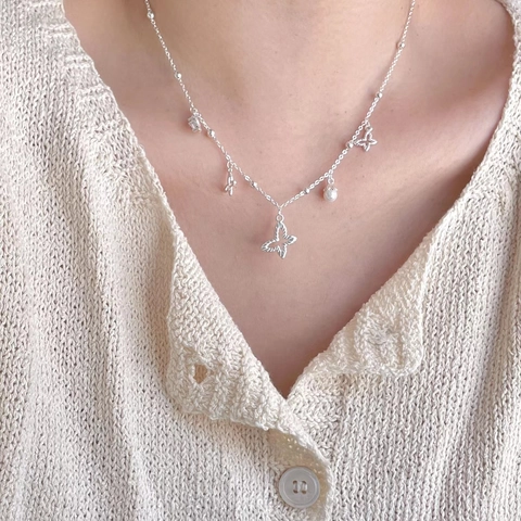 Collana A Farfalla In Argento Sterling 925 Con Perla Artificial Zircone Placcato Oro 18K Gioielli Minimalisti Per Donna