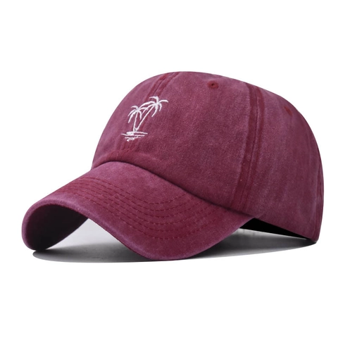 Casquette De Baseball En Coton Lavé Broderie Cocotier Style Vintage Délavé Protection Solaire Réglable Mixte