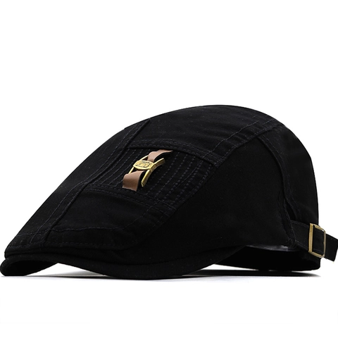Vintage Flat Cap Cotton Ivy Hat With Adjustable Leather Strap Metal Buckle For Men Women Casual Style