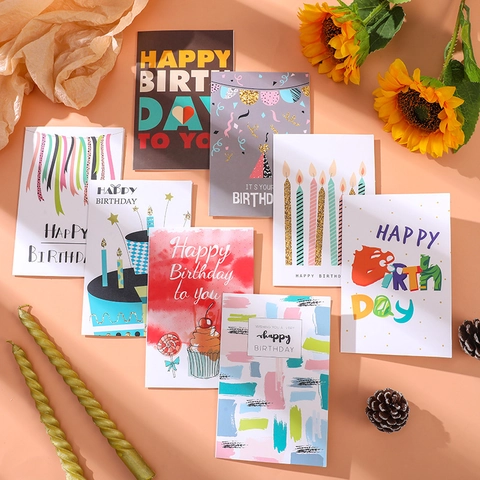 Buon Compleanno Biglietti Di Auguri Carta Foglia Oro Vari Design Artistici Per Messaggio Di Celebrazione Della Festa