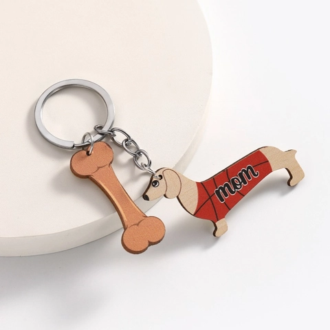 Teckel Hond Bot Hout Sleutelhanger Moederdag Cadeau Mom Lettering Sleutelhanger Met Metalen Ring Sportpatroon Dames Sieraden