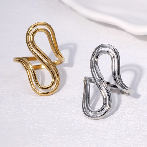 Anillo Abierto Geométrico Minimalista En Forma De S Onda Acero Inoxidable Pulido Irregular Ajustable Joyas Para Mujeres