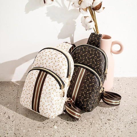 Borsa Da Petto Vintage Stampata In Pelle PU Per Donna Motivo Morso Di Cavallo Retro Tracolla A Righe Doppia Cerniera Marsupio Crossbody