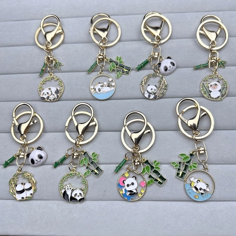 Cute Cartoon Panda Keychain Zinc Alloy Enamel Bamboo Bag Pendant China-Chic Style Animal Key Ring For Couples Friends Gift