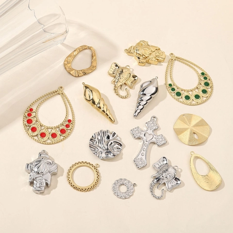 Ciondoli In Acciaio Inossidabile Lucidato A Specchio Elefante Conchiglia Croce Geometrica Per Accessori Creazione Gioielli DIY