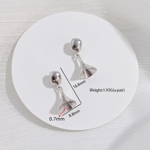 Boucles d'Oreilles en Argent Sterling 925 en Forme de Trompette Base de Perle Miroir Lisse Goutte Cloche Composants DIY Bijoux