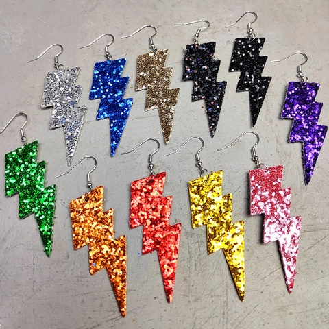 Lightning Bolt Dangle Earrings Glitter Leather Drop Earrings For Women Exaggerated Punk Fashion Jewelry Personality