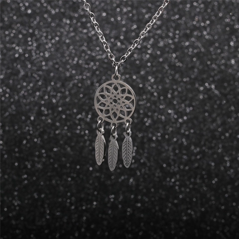 Dromenvanger Hanger Ketting Roestvrij Staal Hol Rond Gaas Met Veerkwastjes Mode Sieraden Voor Vrouwen Zilverkleurig