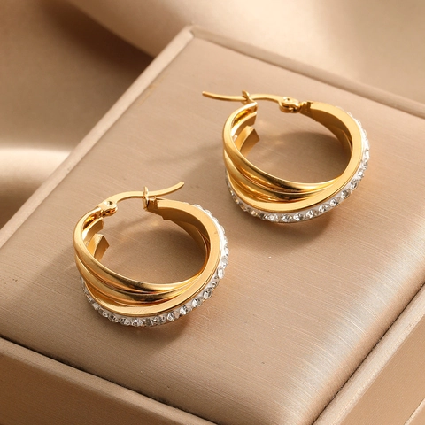 Gold Plated Titanium Steel Hoop Earrings For Women Minimalist Geometric Twisted Chunky Circle Ear Jewelry