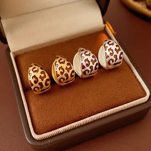 Pendientes De Aro Vintage Con Estampado De Leopardo Esmalte Cobre Joyas Geométricas Con 925 Sterling Silver Earring Post