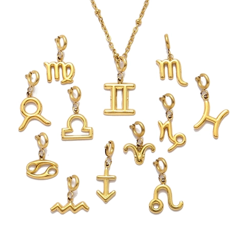Zodiac Sign Pendant Stainless Steel DIY Jewelry Clasp Charms For Necklaces Earrings Gold Color Twelve Constellation