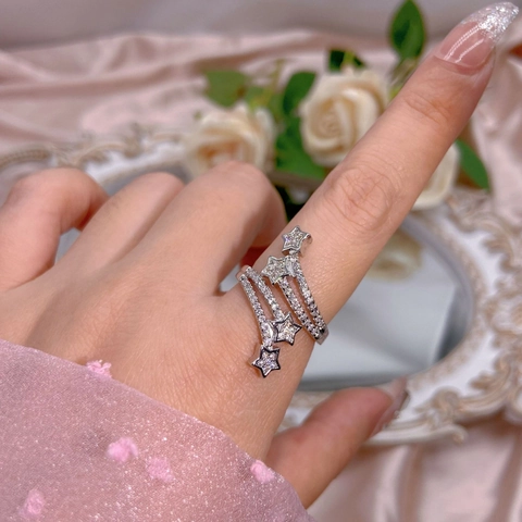 Anillo Ajustable Con Incrustaciones De Circón Cobre Plateado Lazo Estrella Corazón Hoja Elegante Joyería De Moda Para Mujeres