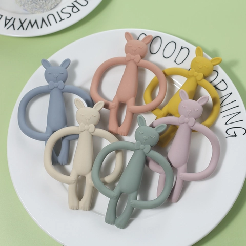 Baby Teether Toy Food Grade Silicone Elephant Rabbit Shape Easy Grasp Molar Rod BPA Free Infant Soothing