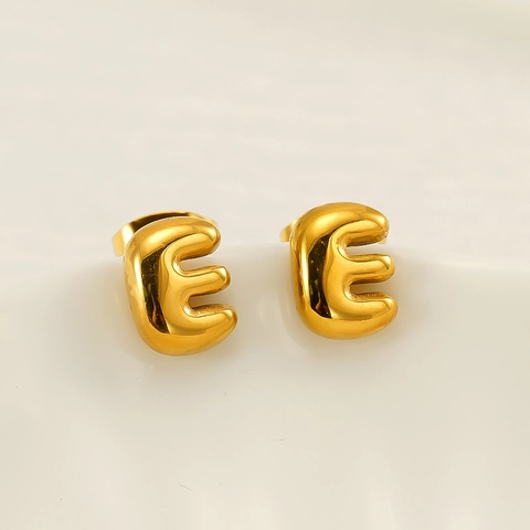 Bubble Letter Stud Earrings Stainless Steel 18K Gold Plated 3D Puffy Initial Minimalist Fashion Daily Jewelry For Women