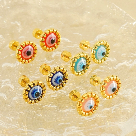 Vintage Evil Eye Oorknopjes 18K Verguld Roestvrij Staal Hars Turks Oog Kleine Kraakbeen Sieraden Voor Dames