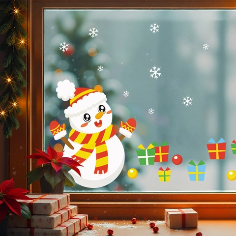 Christmas Window Stickers Electrostatic Static Cling PVC Santa Claus Snowman Christmas Tree Decals Reusable Holiday Decoration