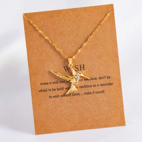 Collier Pendentif Colibri Acier Inoxydable Zircon Coloré Plaqué Or Bijoux Animaux Délicats Pour Femmes