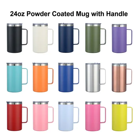 Insulated Tumbler Mug With Handle And Lid 304 Stainless Steel Double Wall Vacuum Portable Coffee Cup For Office Home Travel