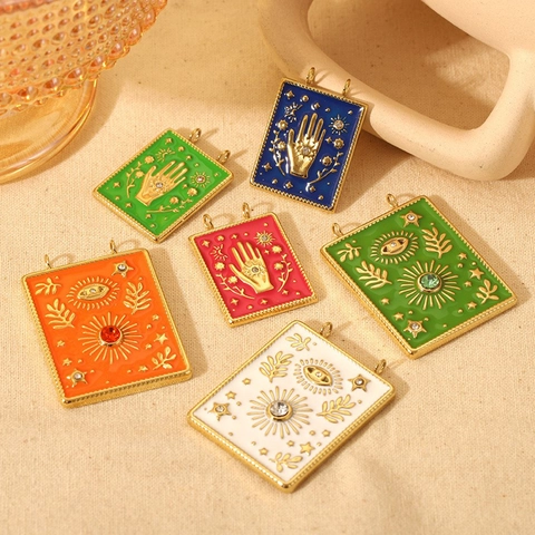 Stainless Steel Enamel Charms Pendants 14K Gold Plated Hamsa Hand Evil Eye Tarot Style DIY Jewelry Making Accessories