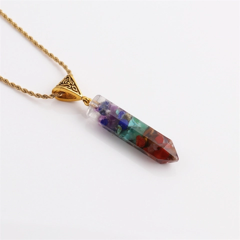 Chakra Collier Pendentif Pierre De Guérison Naturelle Résine Pilier Hexagonal Coeur Arbre De Vie Chaîne Torsadée Acier Inox
