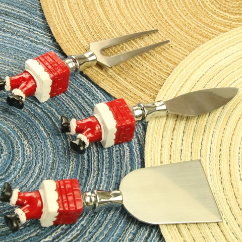 Santa Claus Chimney Cheese Knife Fork Spatula Stainless Steel Resin Handle Christmas Party Tableware Novelty