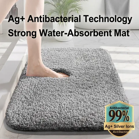 Tapis De Bain Super Absorbant Ag+ Antibactérien Fond TPR Antidérapant Microfibre Peluche Douce Pour Douche Moderne