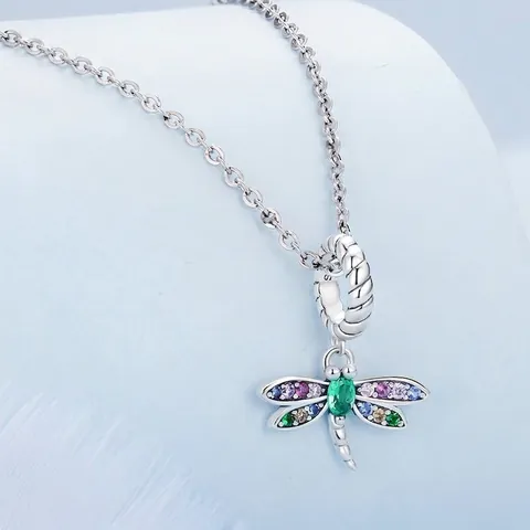 925 Sterling Silver Dragonfly Charm Bead Colorful Cubic Zirconia Animal Pendant For DIY Bracelet Necklace Women Jewelry