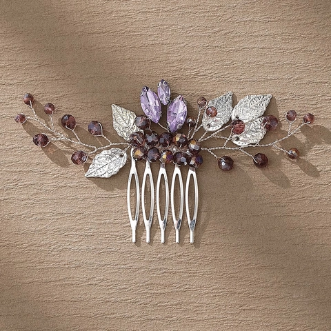 Handgefertigter Vintage Braut Haarkamm Lila Strass Blume Blatt Haareinsatz Gold Silber Hochzeit Haarschmuck Für Damen