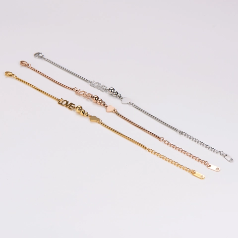 Pulsera LOVE De Acero Inoxidable Colgante De Corazón Cuentas Redondas Joyería De Moda Para Mujer
